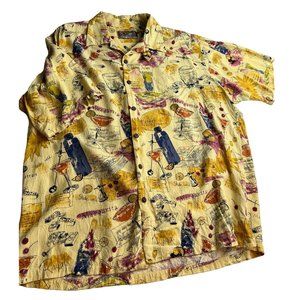 Tori Richard Men Hawaiian Lounge Shirt Crinkle Texture Cocktail Rayon Large L